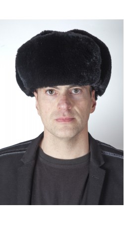 Black rex rabbit fur hat Russian style